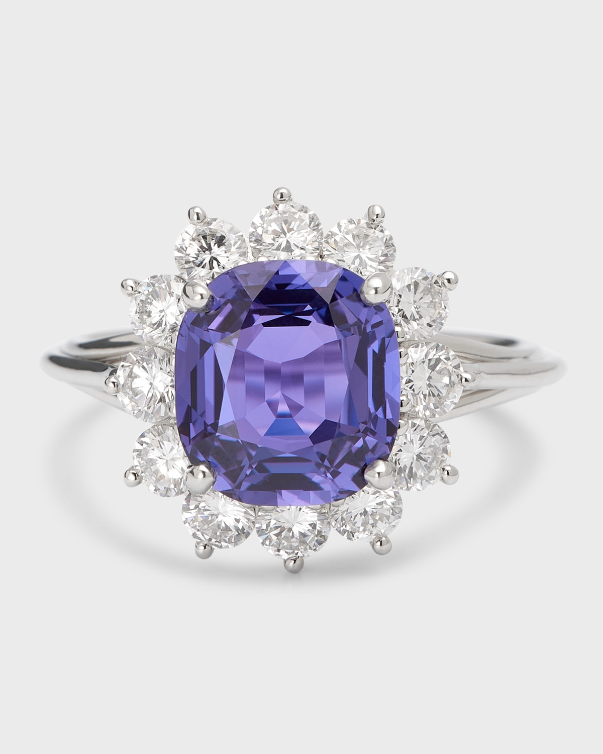 Nm Estate Estate Platinum Purple Sapphire Cushion And Diamond Halo Ring In Blue