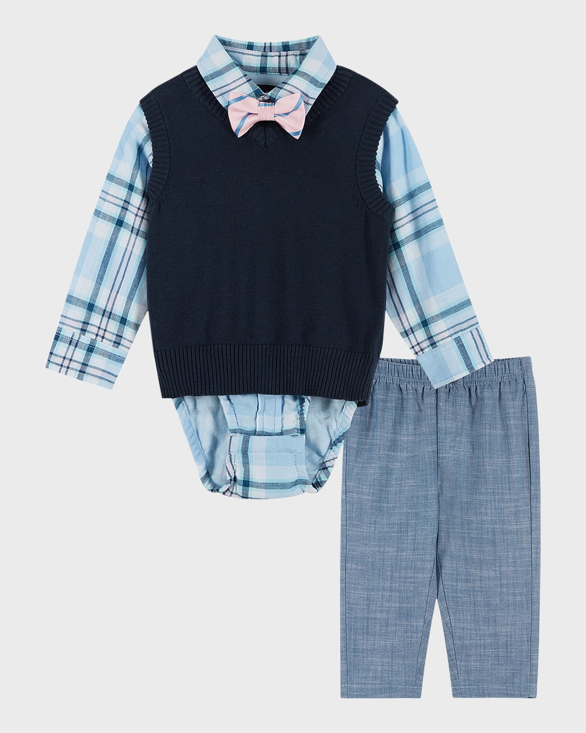 Andy & Evan Kids' Boy's Three-piece Sweater Vest Set In Navy Plaid
