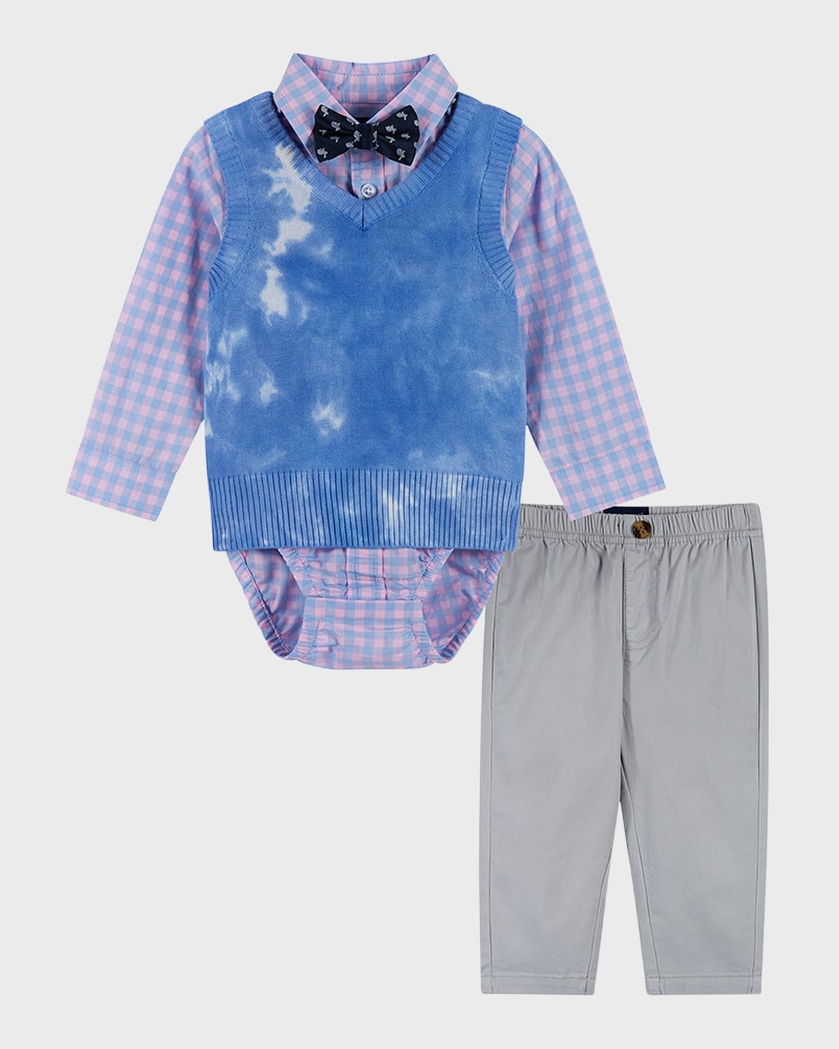 Andy & Evan Kids' Boy's Three-piece Jumper Waistcoat Set In Light Blue Tie Dye
