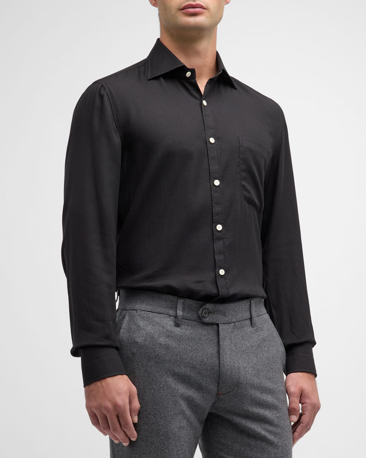 Isaia Men's Cotton-cashmere Sport Shirt In Black