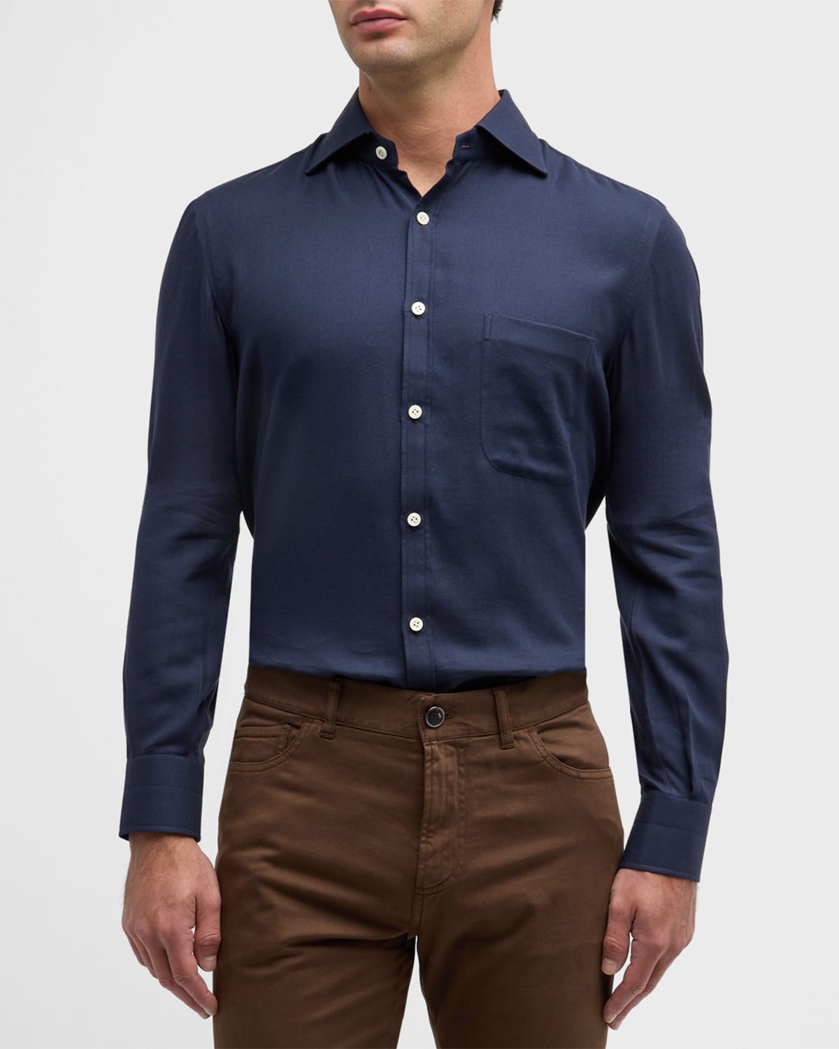 Shop Isaia Men's Cotton-cashmere Sport Shirt In Medium Blu