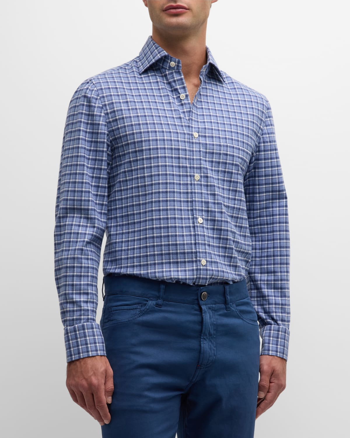 Isaia Men's Cotton Check Sport Shirt In Light Blue