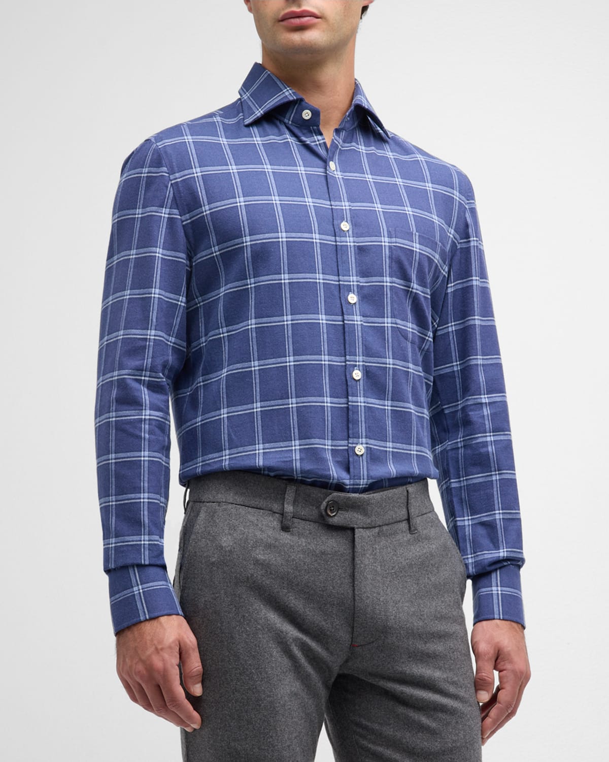 Isaia Men's Windowpane Check Cotton Sport Shirt In Medium Blu