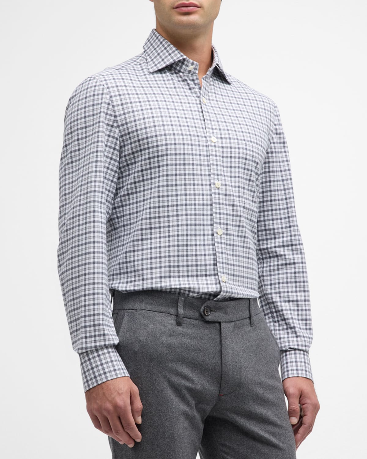 Isaia Men's Cotton Check Sport Shirt In Gray