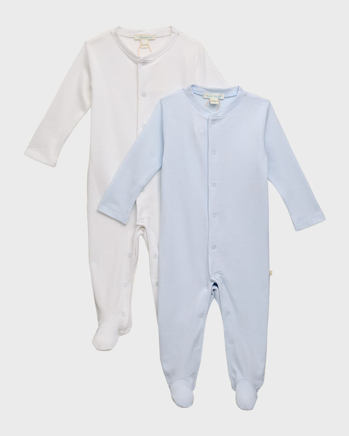 Marie Chantal Kid's Pointelle Embroidered Angel Wings Footie In Bluewhite