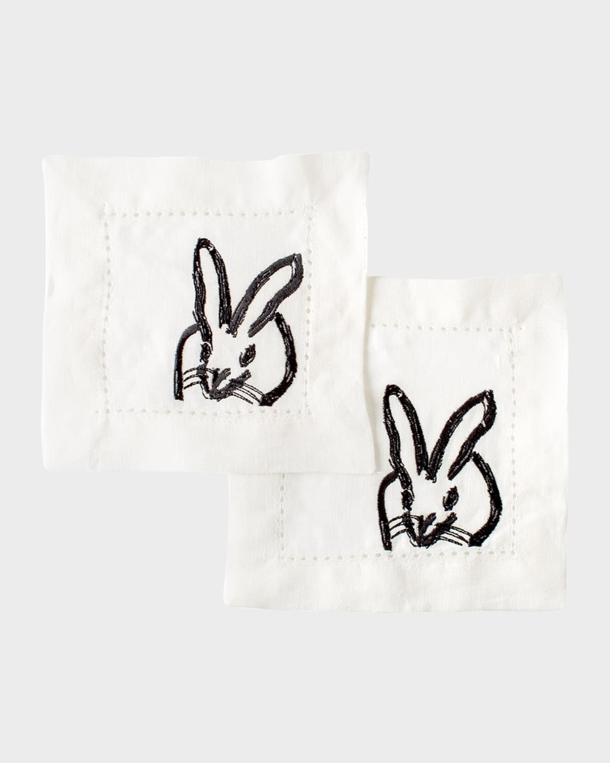 Hunt Slonem Painted Bunny Embroidered Linen Cocktail Napkins, Set Of 6