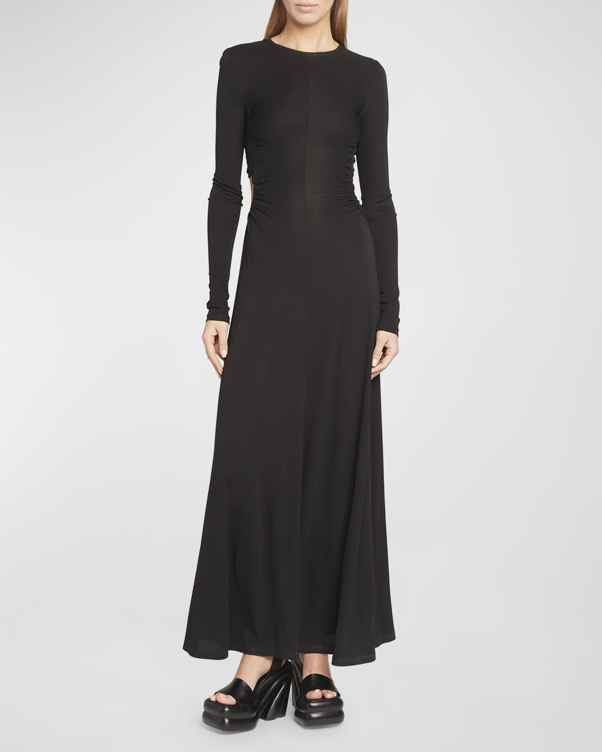 Shop Proenza Schouler White Label Long-sleeve Open Back Jersey Maxi Dress In Black