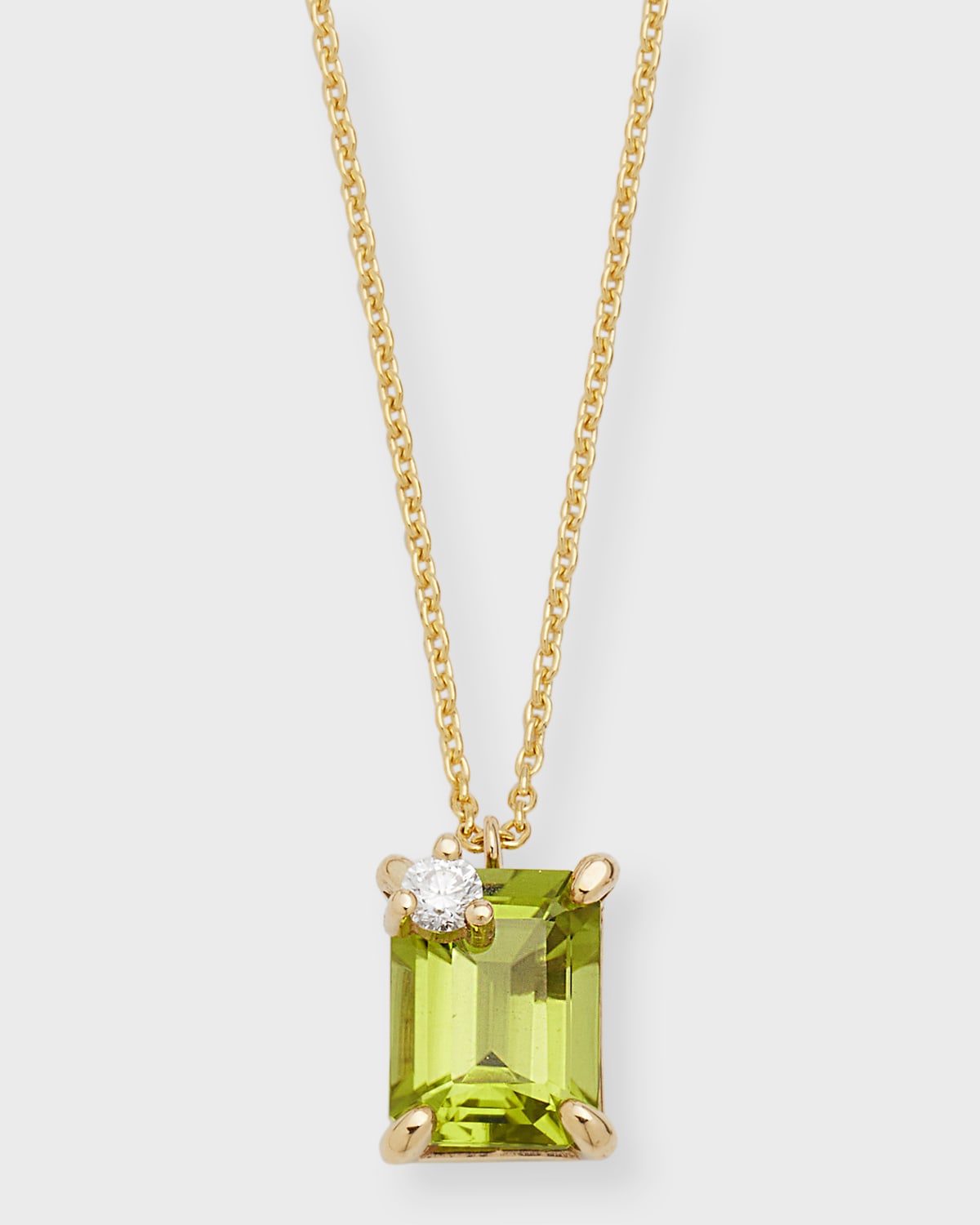 Emerald-Cut Peridot Pendant Necklace with Diamond and Pearl