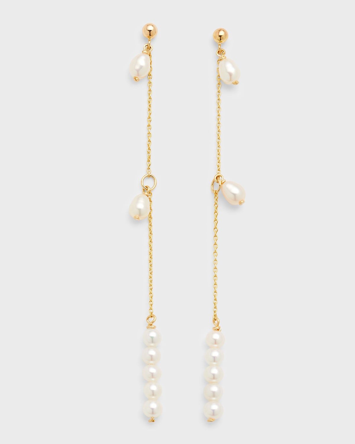 Poppy Finch Long Linear Pearl Drop Earrings In White