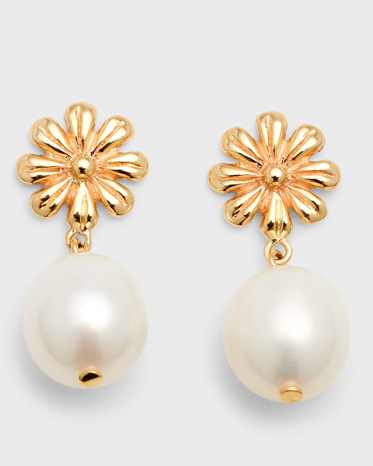 Poppy Finch Flower Pearl Drop Earrings In Gold