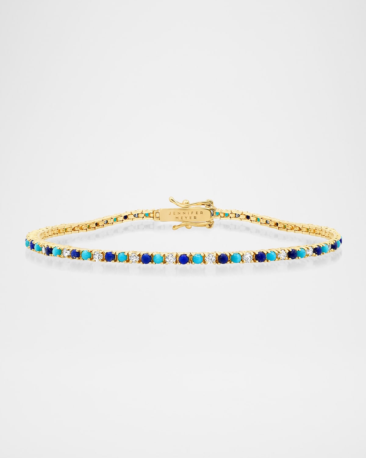18K Yellow Gold Small 4 Prong Tennis Bracelet with Diamonds, Lapis and Turquoise