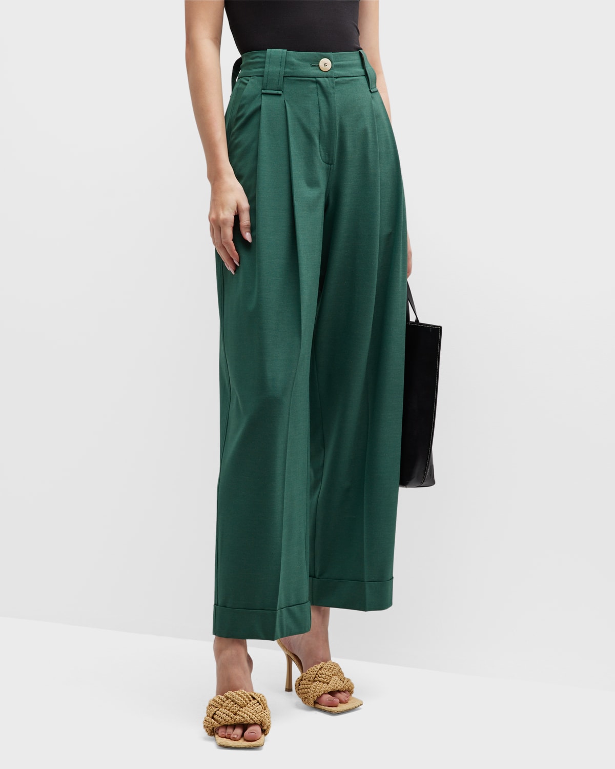 Ganni Pleat-detail Trousers In Trekking Green