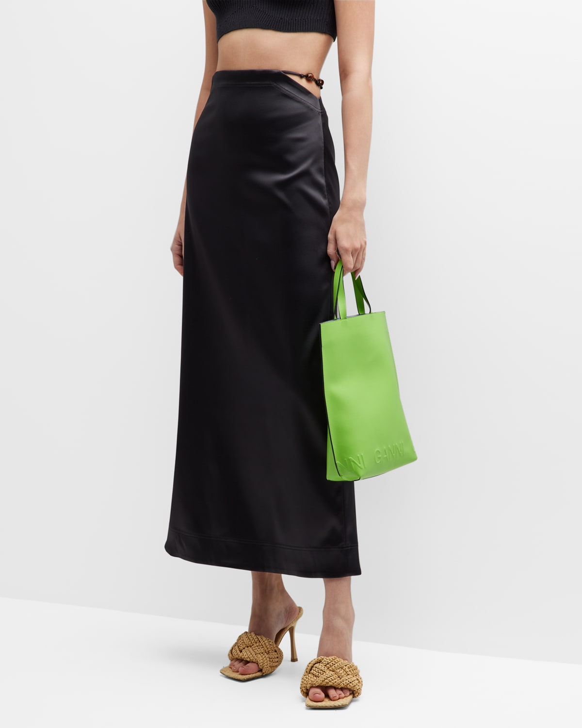 Ganni Double Satin Maxi Skirt In Black