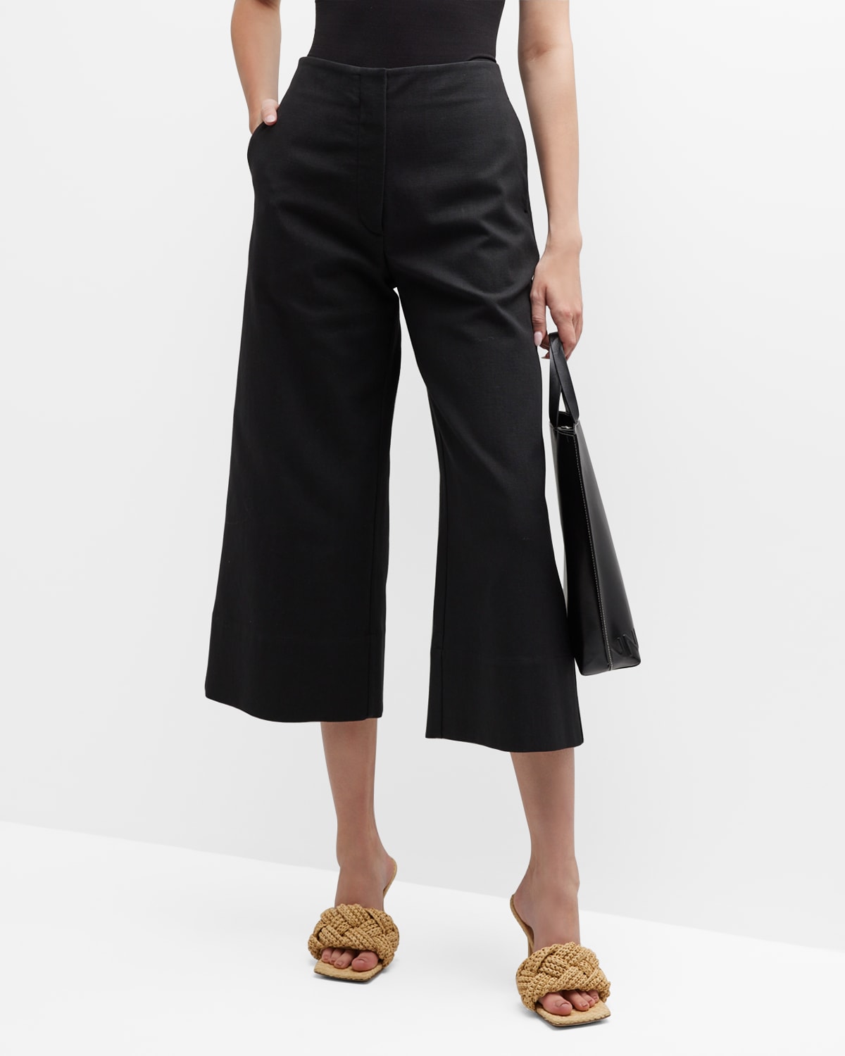 Ganni Cropped Wide-leg Suiting Pants In Black