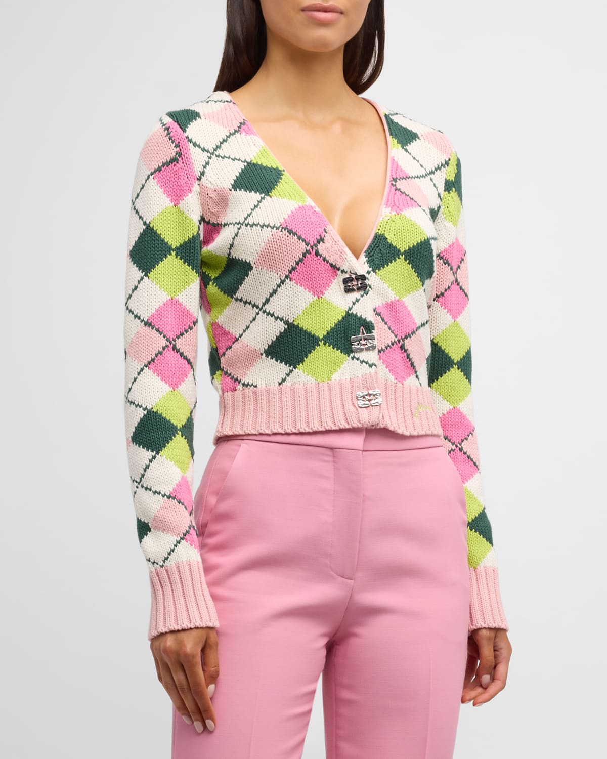 Ganni Graphic Cotton V-neck Cardigan In Multicolor