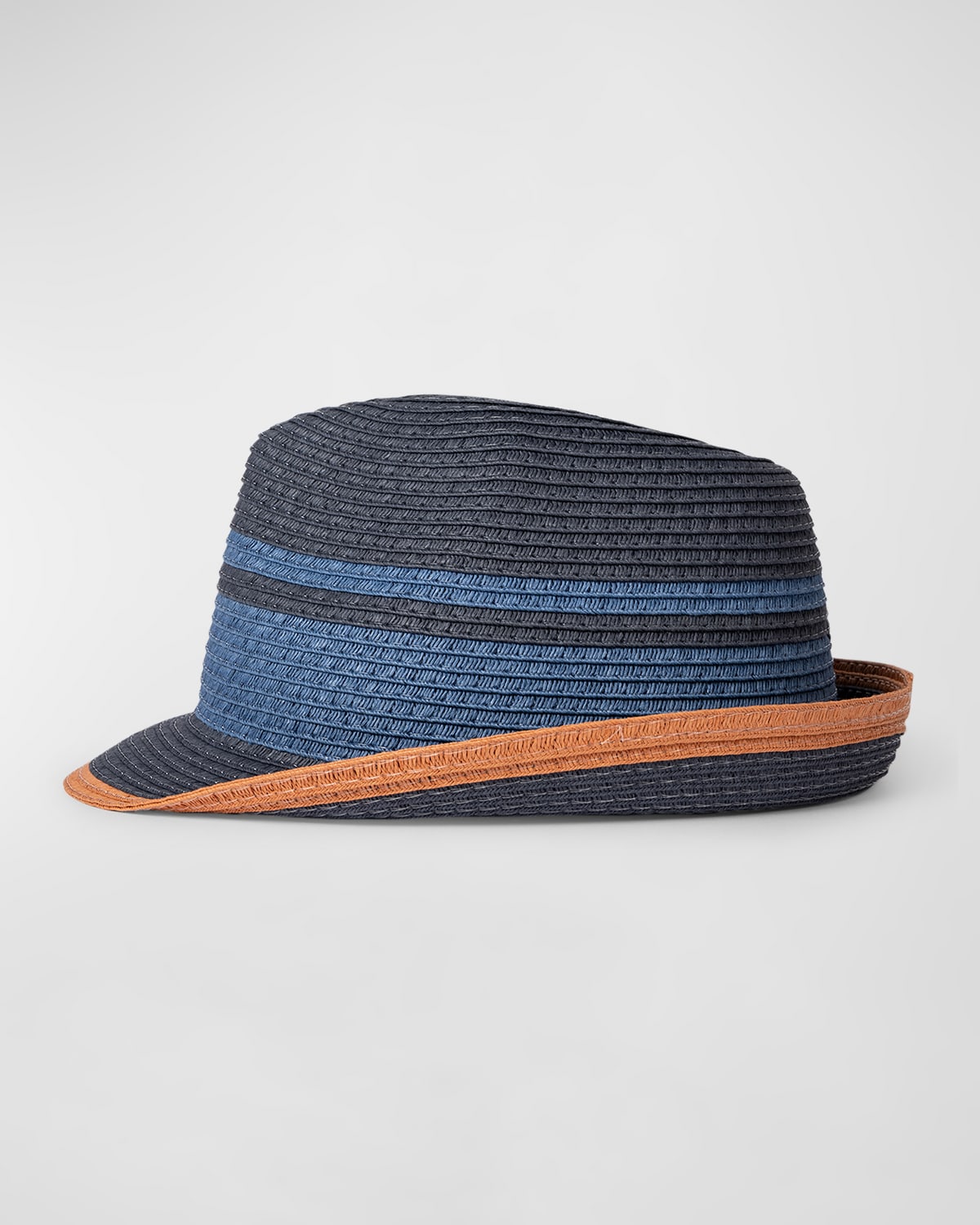 Paul Smith Men's Block Stripe Straw Fedora Hat In Navy