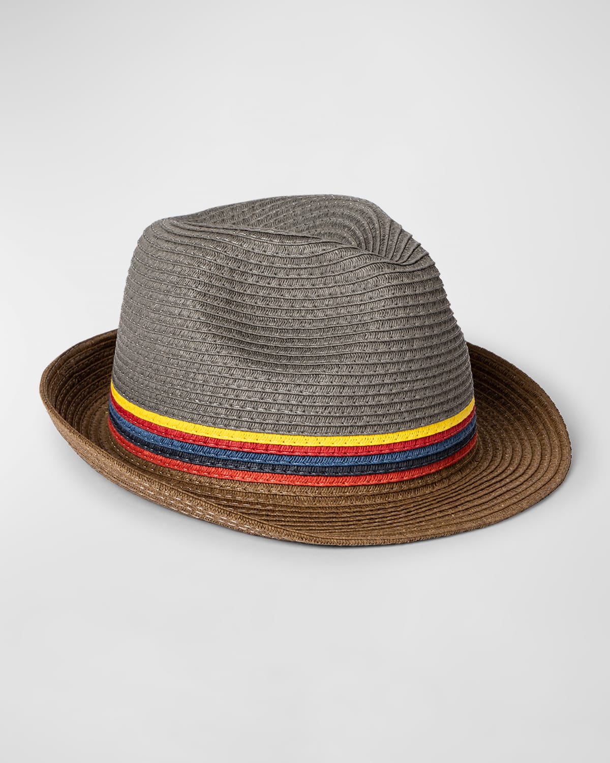 Paul Smith Men's Bright Stripe Straw Fedora Hat In Gray