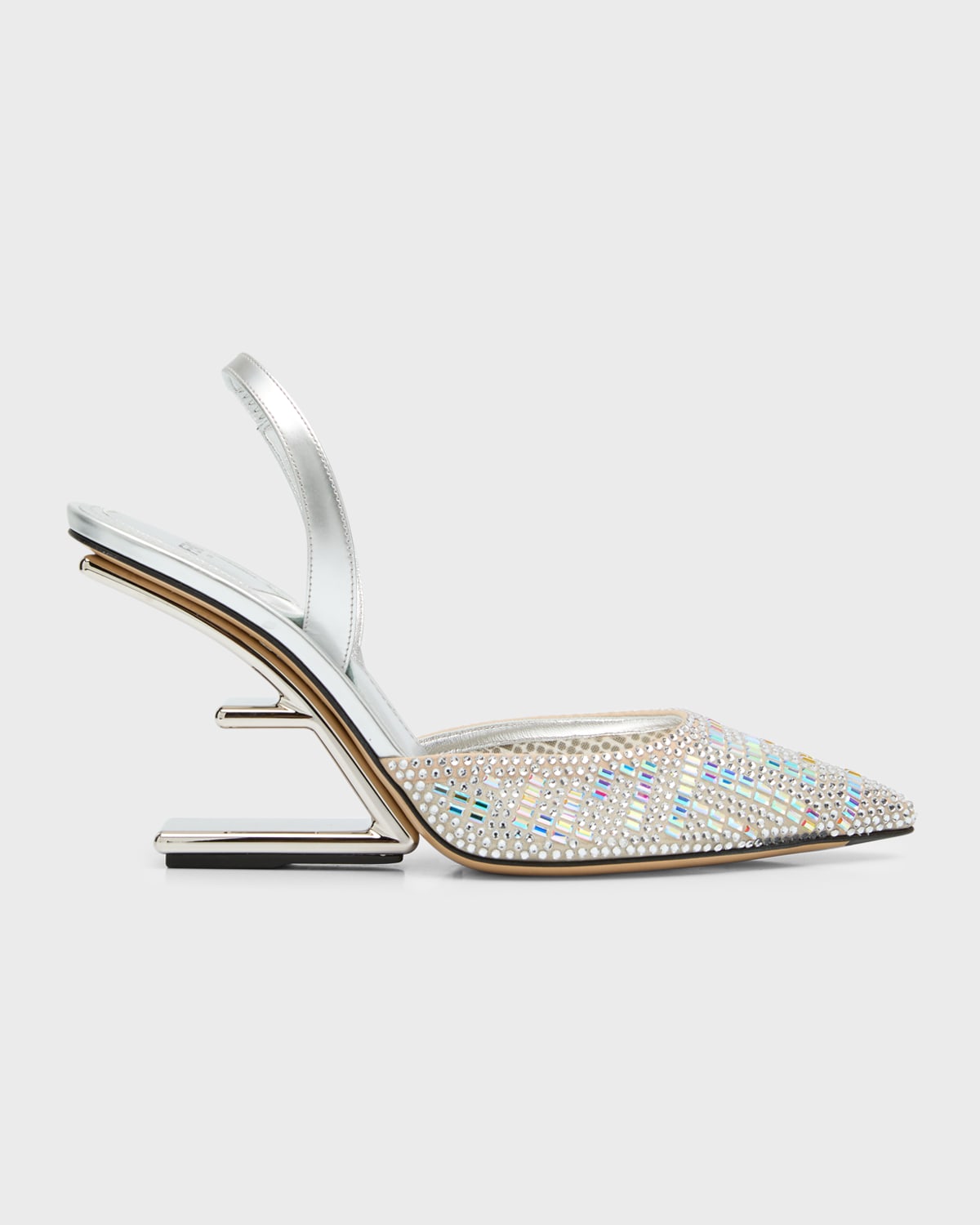 Fendi First F Heel Slingback Pointed Toe Pump In F1lr5 Nude Crystc