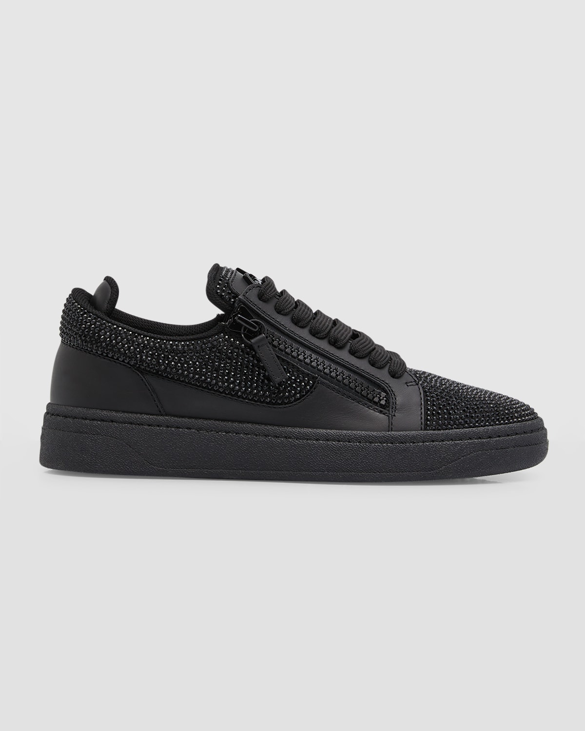 Shop Giuseppe Zanotti Men's Gz 94 Crystal Leather Low Top Sneakers In Nero