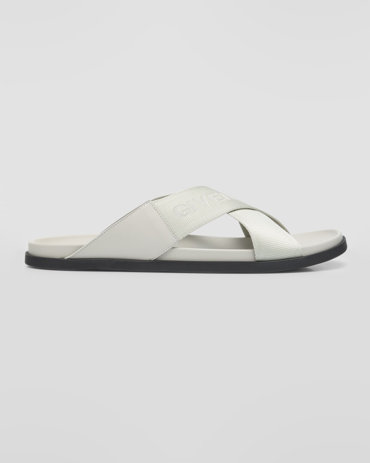 Givenchy Men's G Plage Flat Sandals With Crossed Straps In Webbing In Light Grey