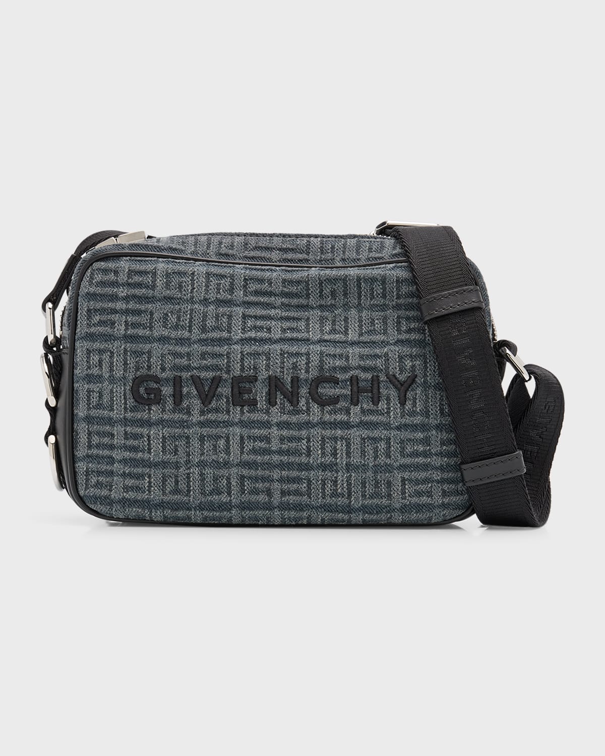 Shop Givenchy Men's G-essentials 4g Denim Crossbody Bag In Grey