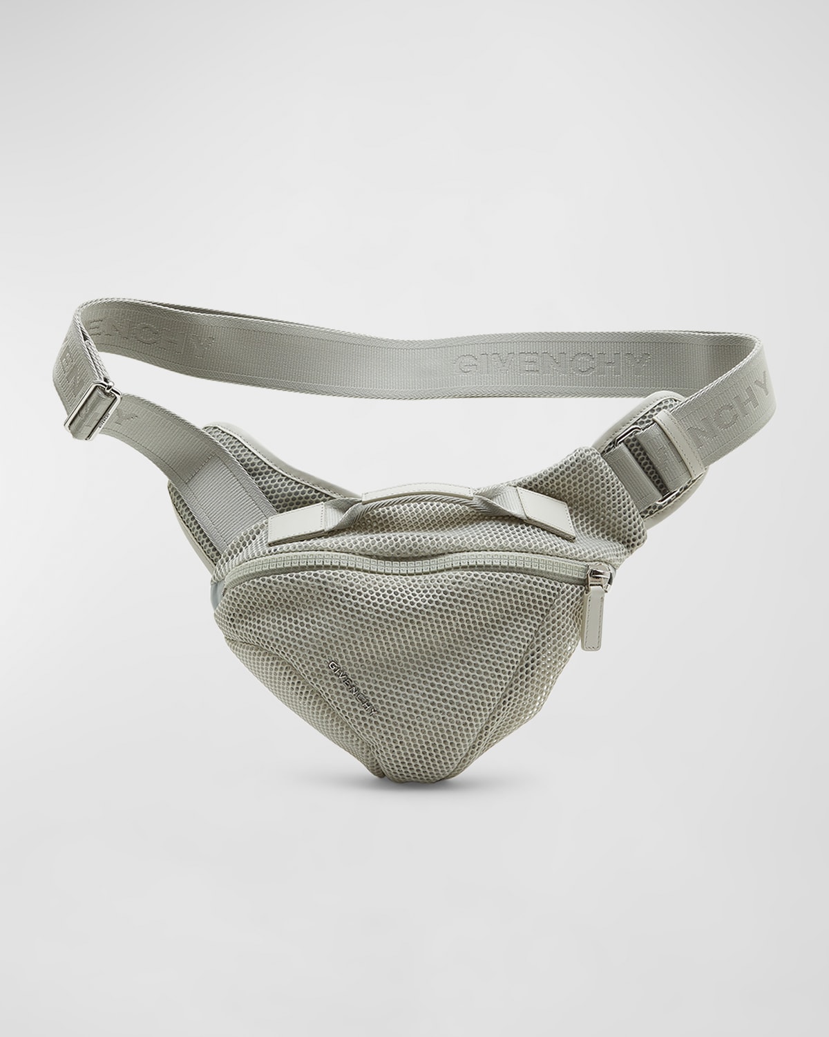 Shop Givenchy Men's G-zip Small Mesh Triangle Belt Bag In Light Grey