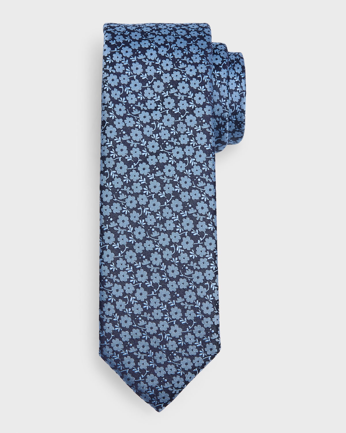 Hugo Boss Men's Floral-print Silk Tie In Dark Blue