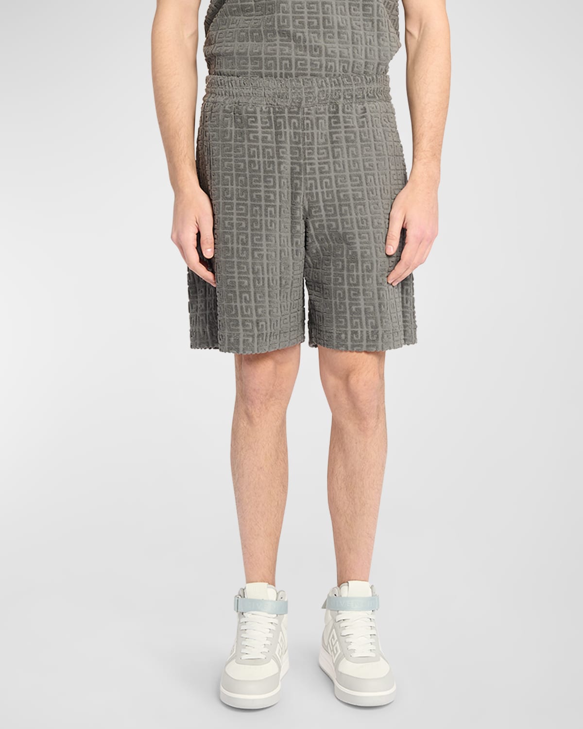 Givenchy 4g Cotton-blend Terry Bermuda Shorts In Titanium