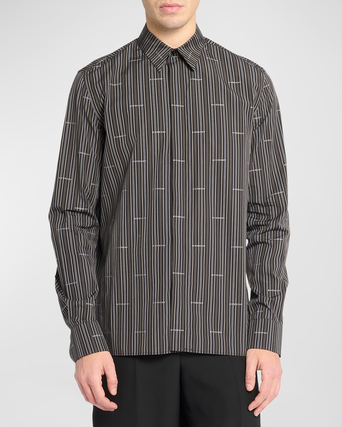 Givenchy Men's Striped Logo Sport Shirt In Black/grey