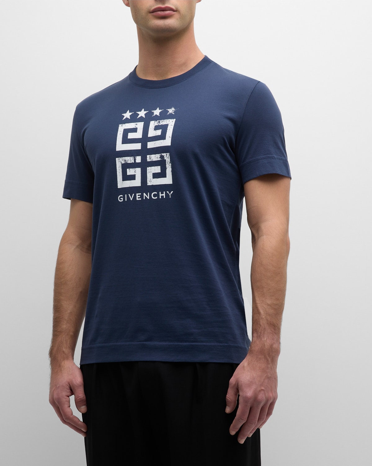 Shop Givenchy Men's 4g Stars Stamped Logo T-shirt In Deep Blue