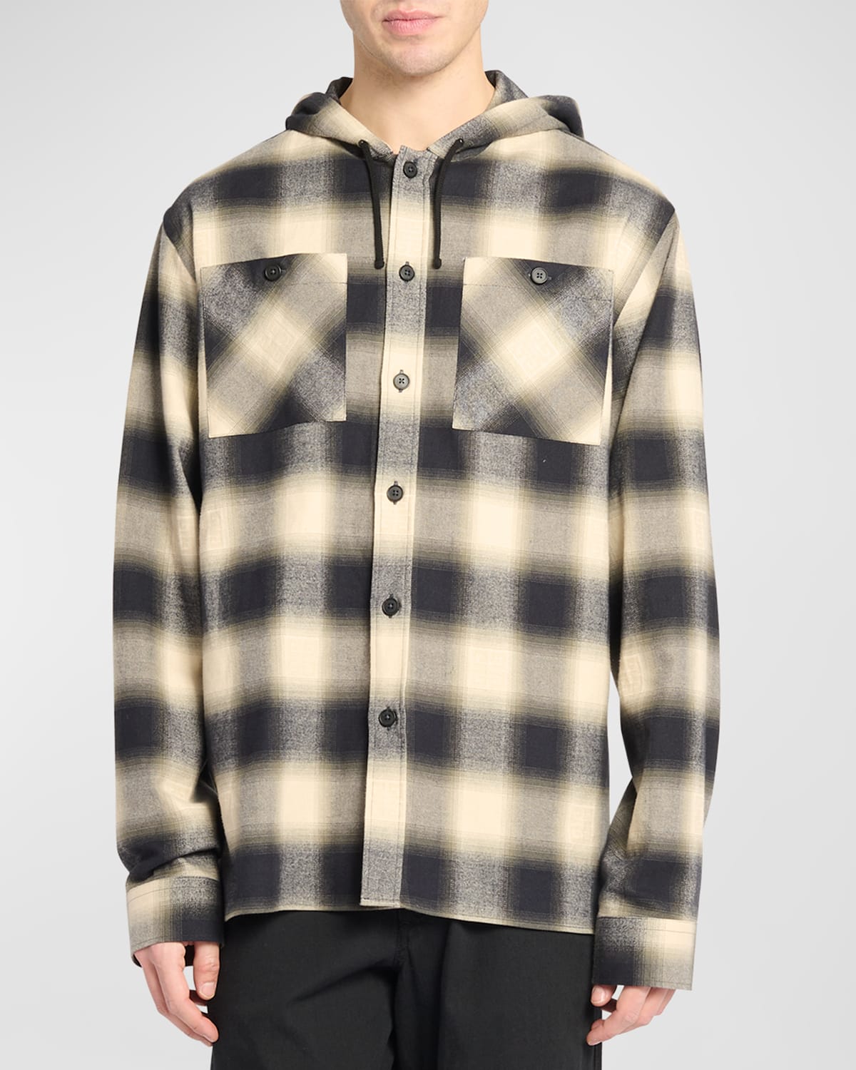 Shop Givenchy Men's Hooded Flannel Button-down Shirt In Cream