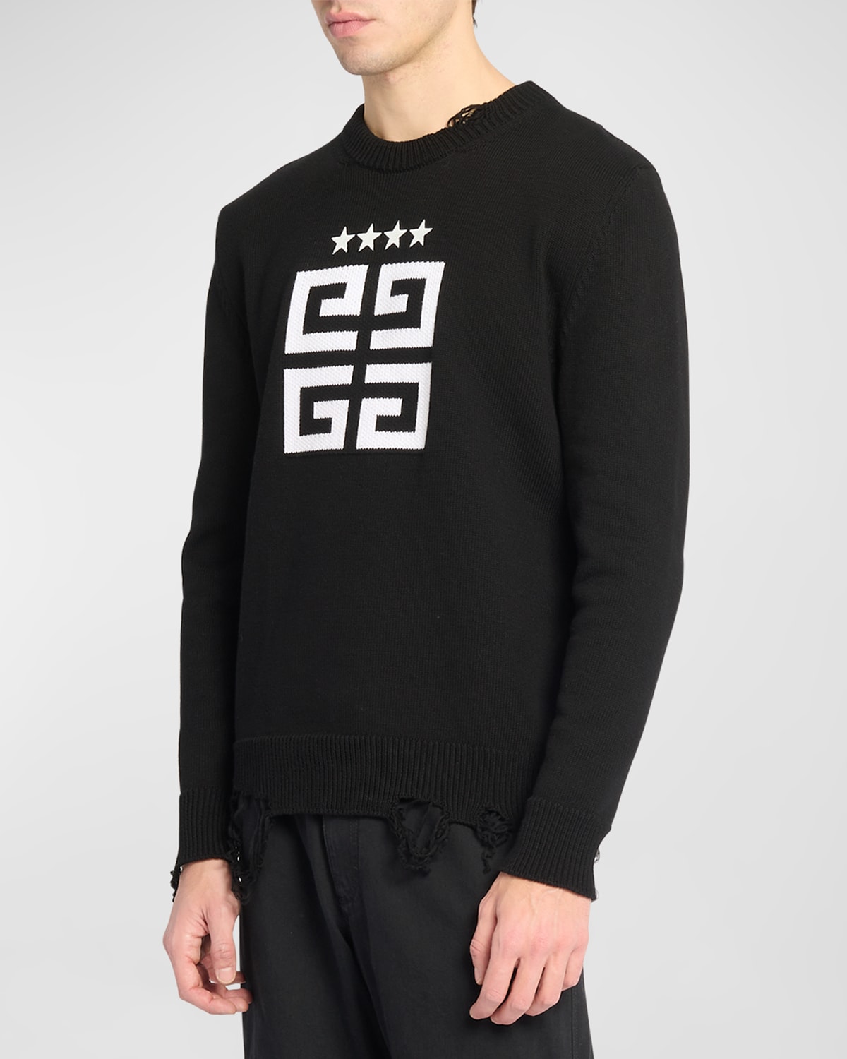 Shop Givenchy Men's Star Embroidered 4g Logo Sweater In Black/white
