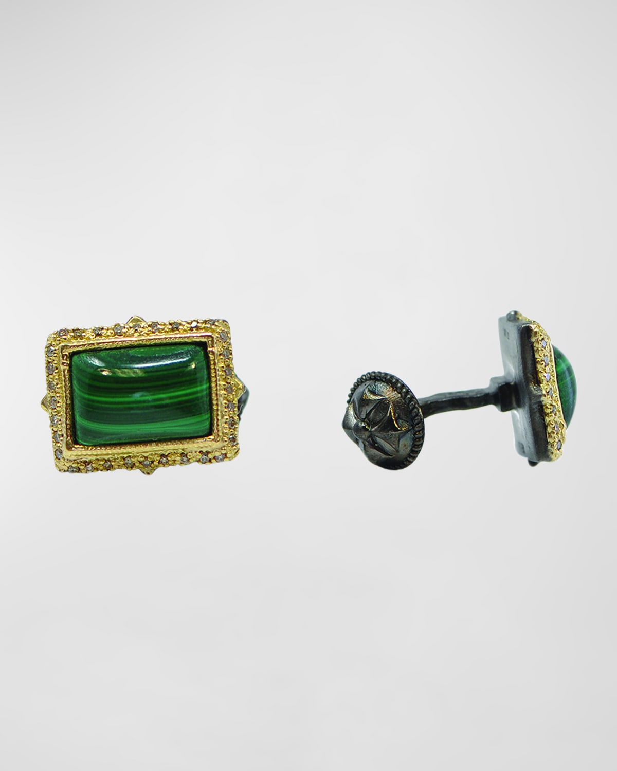 Armenta Men's Malachite Cufflinks With Champagne Diamonds In Green