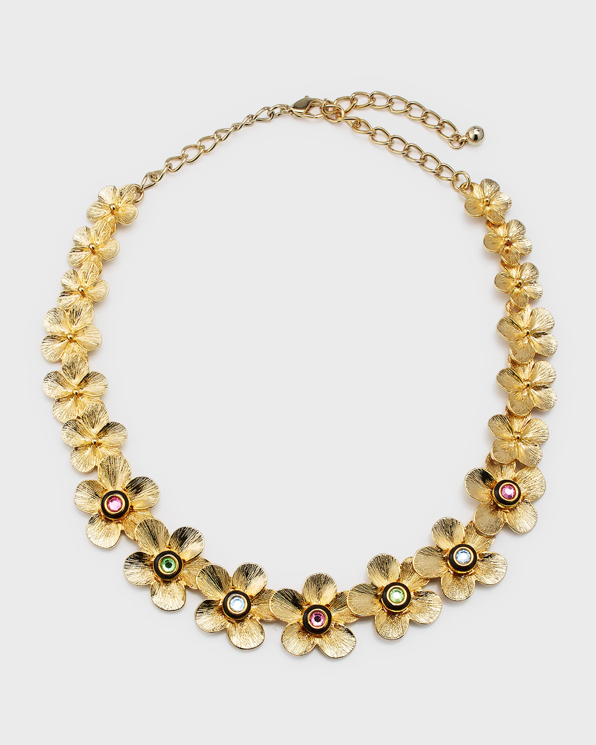 22K Gold Graduated Multi-Color Flower Necklace