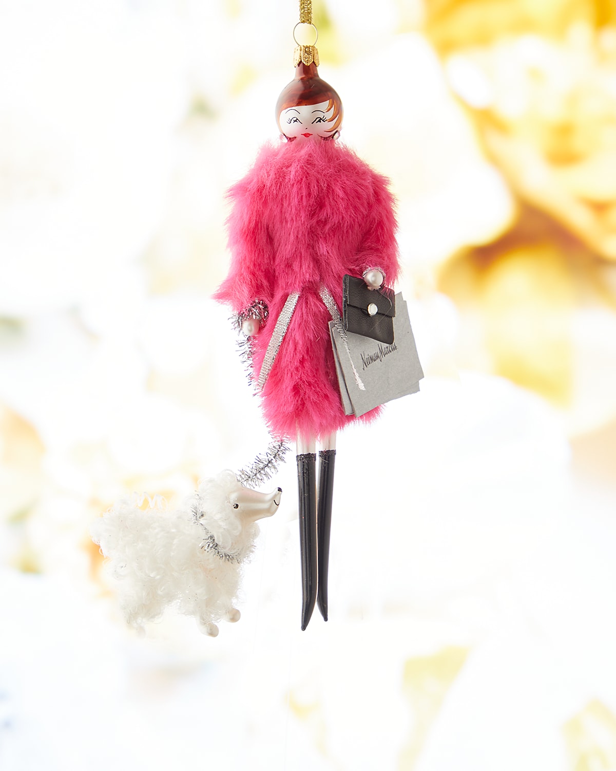 Neiman Marcus Fashionista With Hot Pink Faux Fur Christmas Ornament