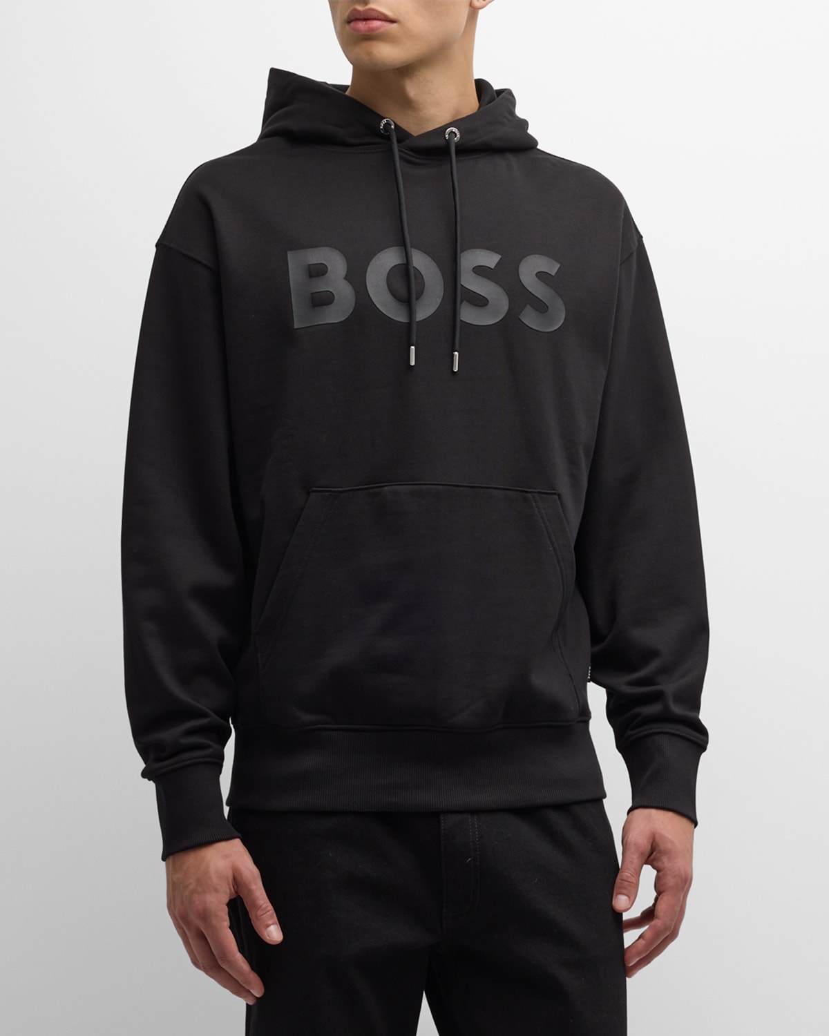 Hugo Boss Logo-print Drawstring Cotton Hoodie In Blk