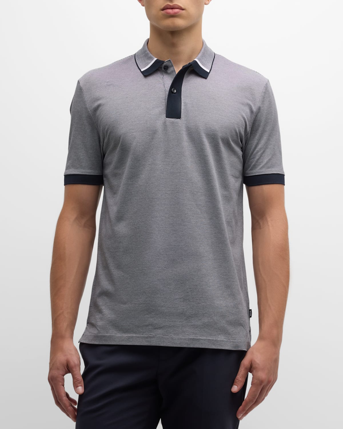 Hugo Boss Regular-fit Polo Shirt With Two-tone Micro Pattern In Dk Bu