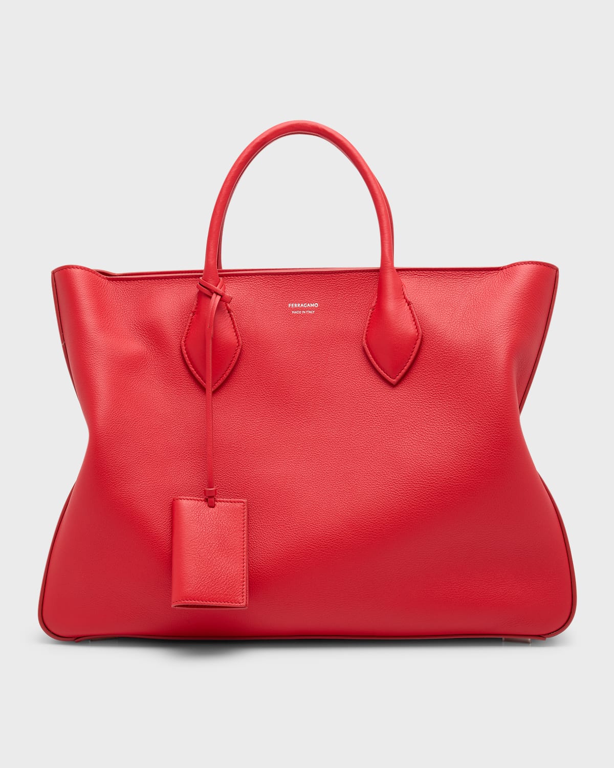 Shop Ferragamo Men's Large Leather Tote Bag In Flame Red