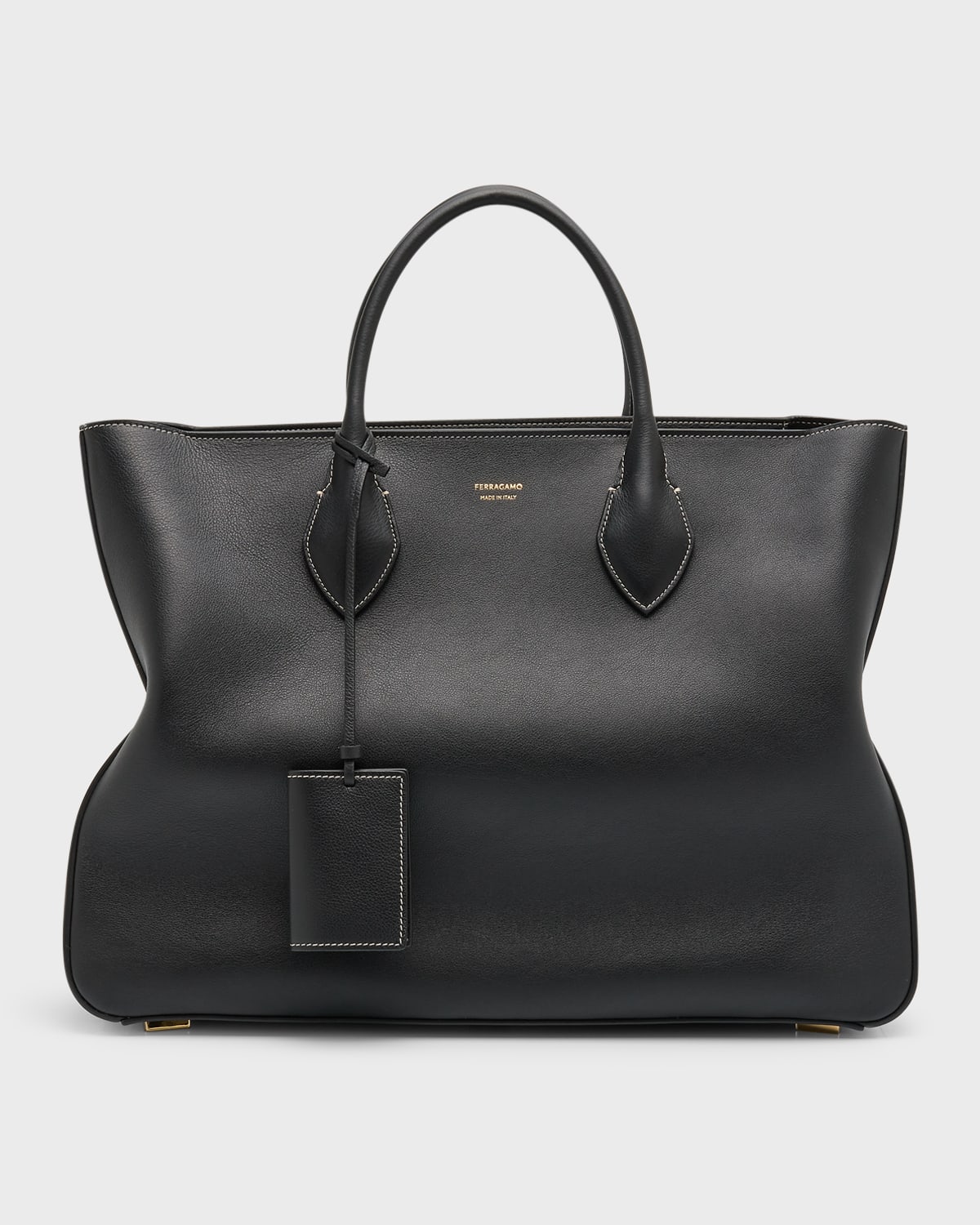 Shop Ferragamo Men's Large Leather Tote Bag In Nero