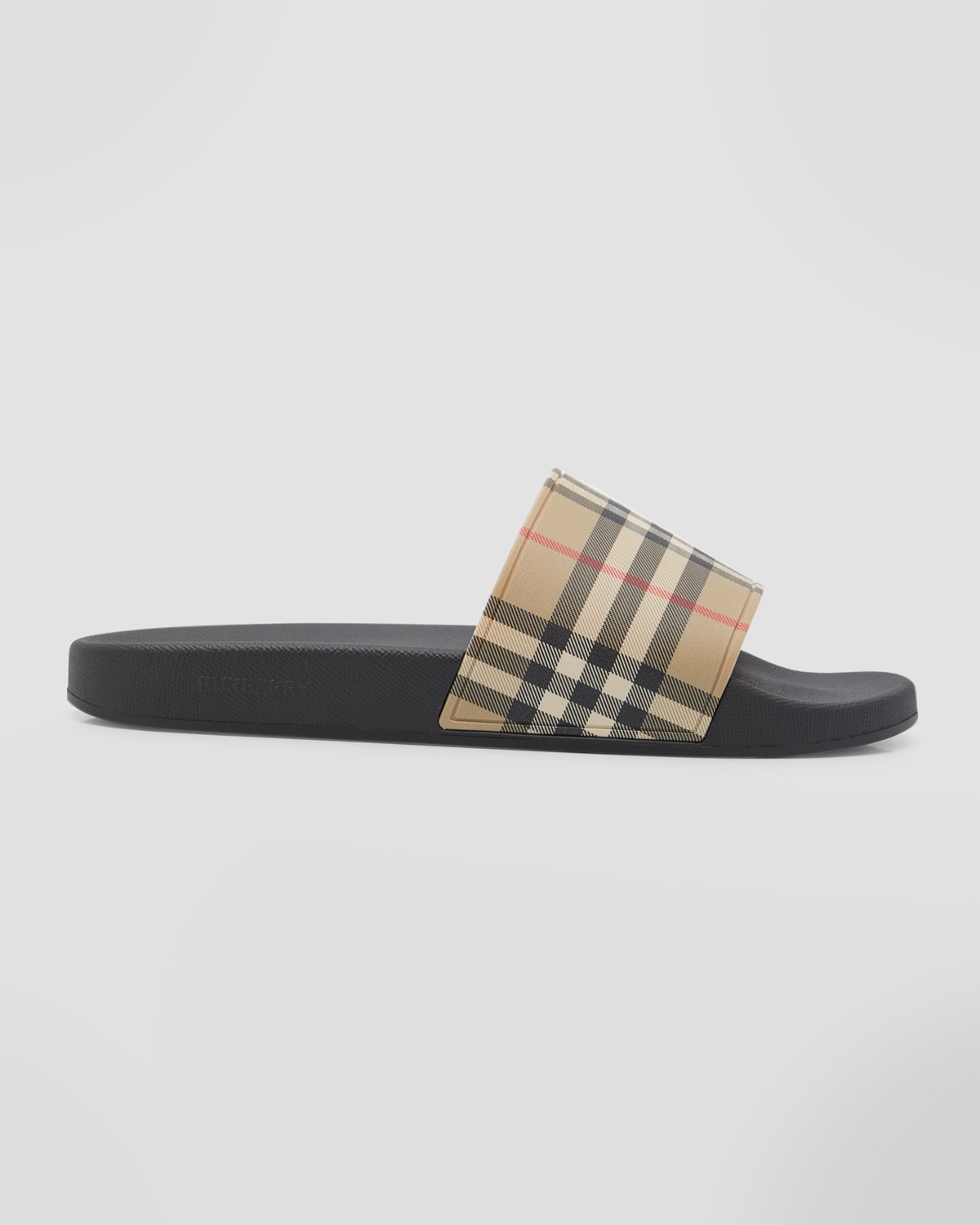 Shop Burberry Men's Furley Check Slides In Beige