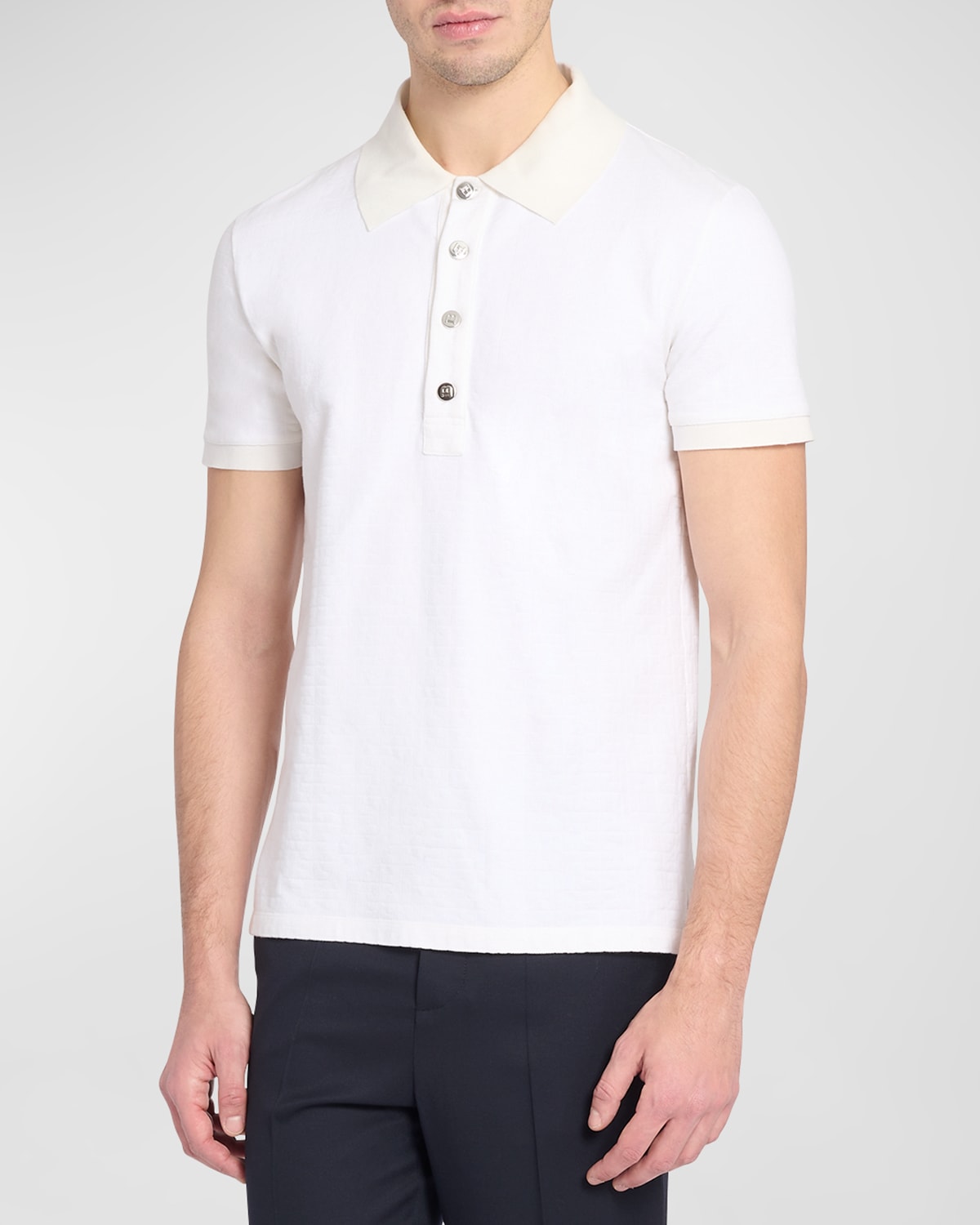 Shop Balmain Men's Monogram Pique Polo Shirt In White