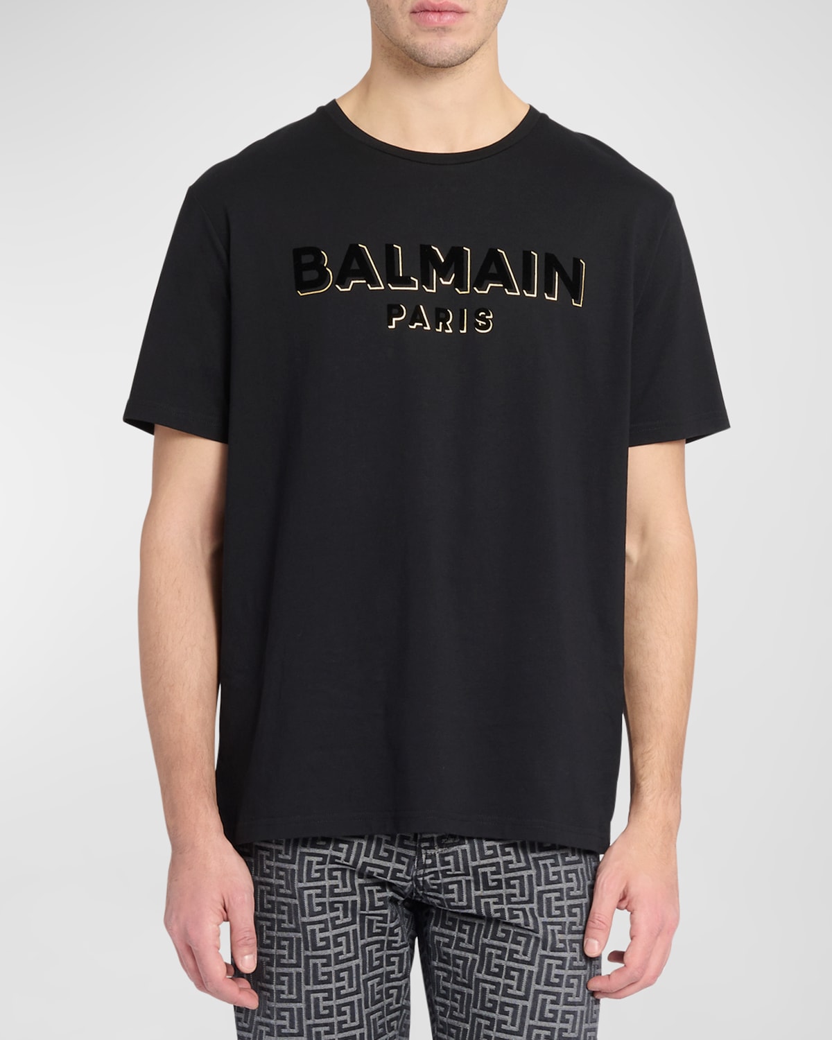Shop Balmain Men's Flocked Logo T-shirt In Black Multi