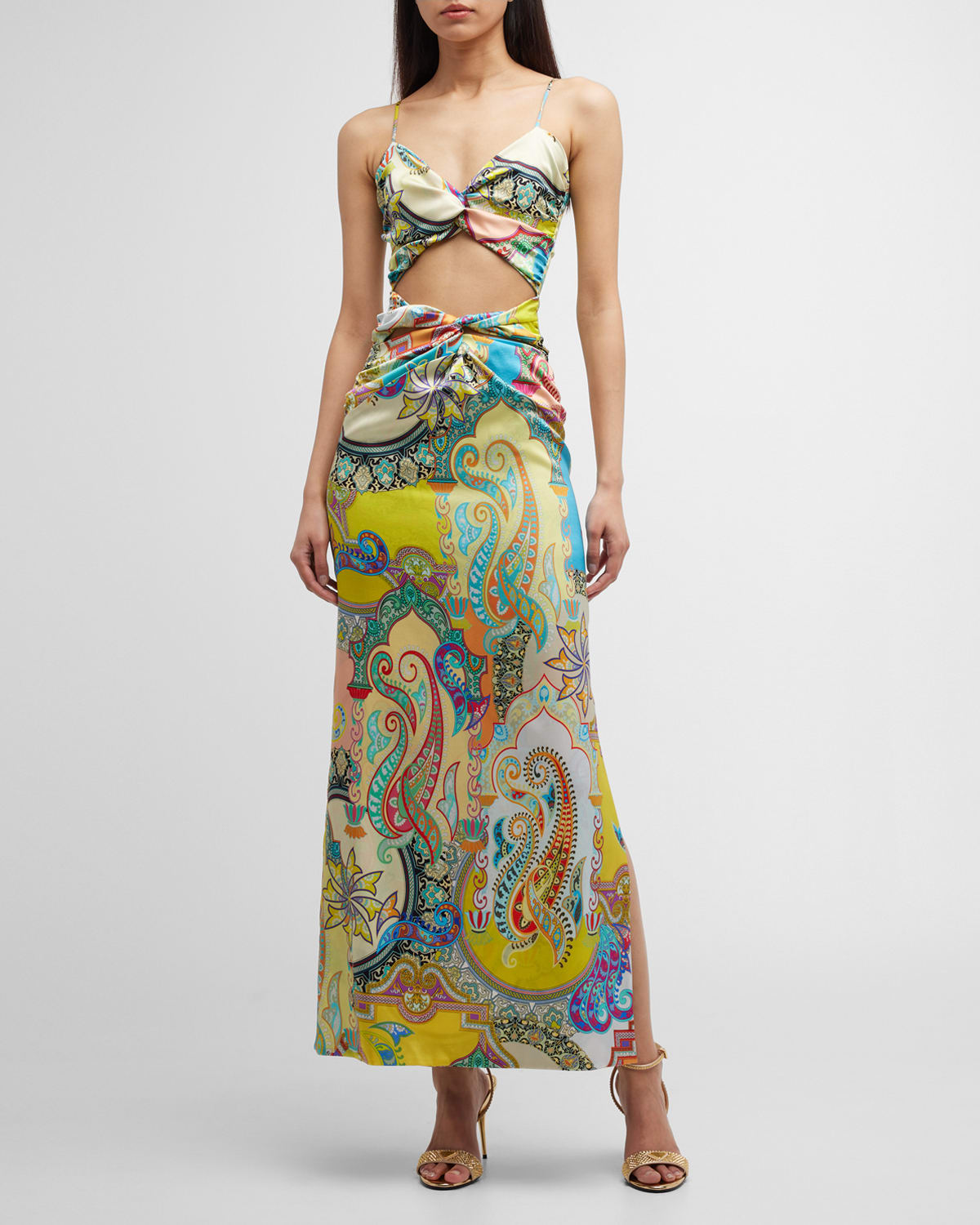 Adriana Iglesias Calypso Twisted Cutout Paisley-Print Maxi Dress