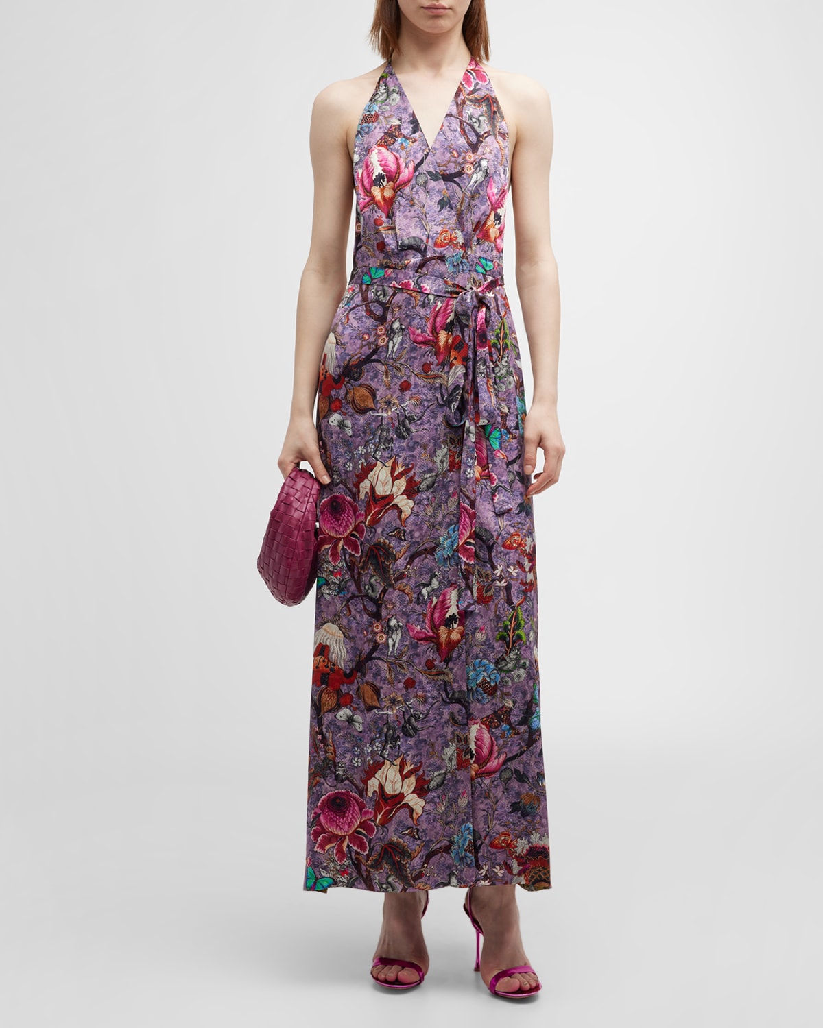 Adriana Iglesias Candy Floral-print Halter Maxi Wrap Dress In Eden Purple