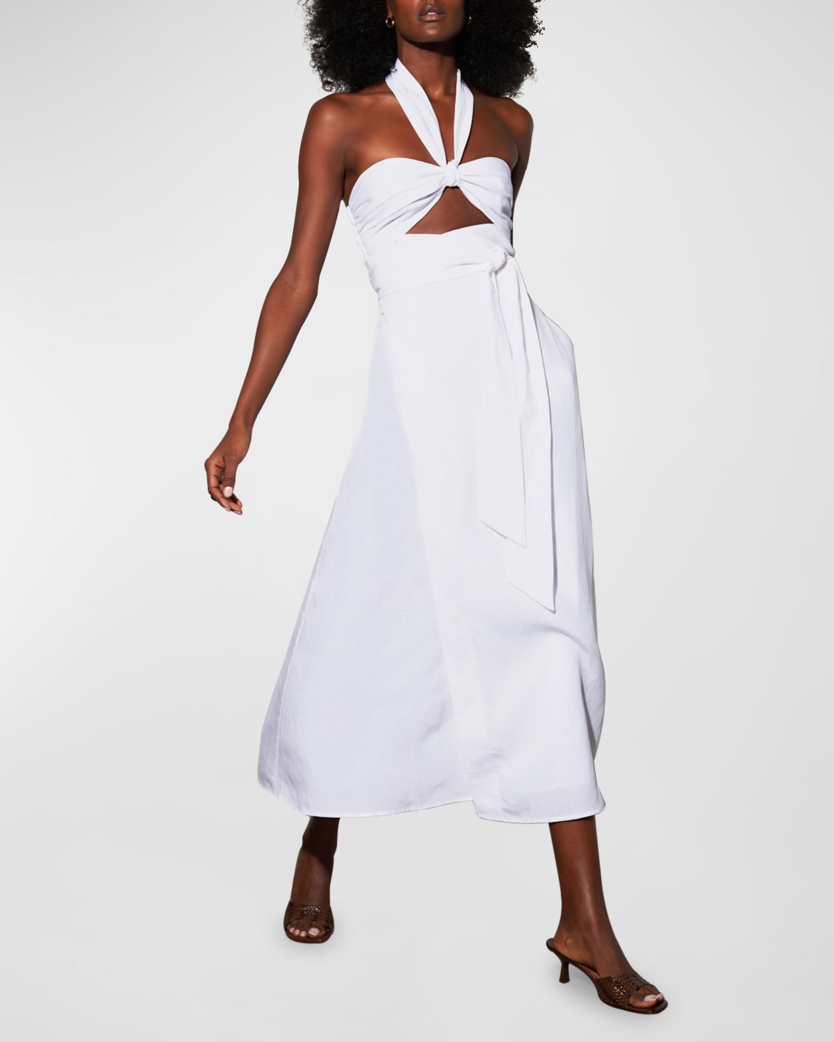 Mara Hoffman Paula Linen-blend Wrap Midi Dress In White