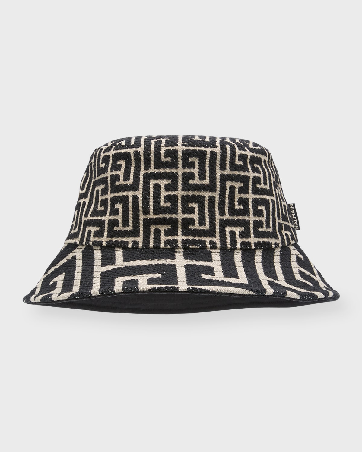 Shop Balmain Mix Monogram Jacquard Bucket Hat In Ivoire Noir