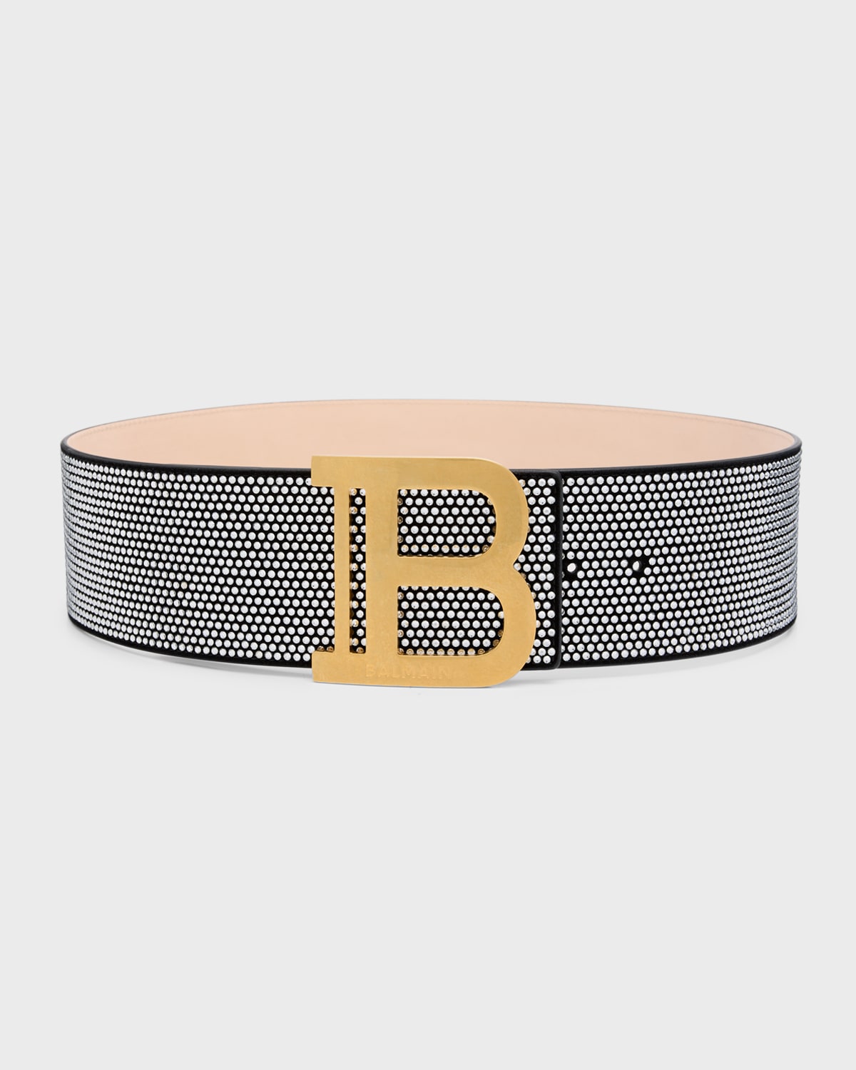 Shop Balmain B-logo Wide Crystal Dot Leather Belt In Noir Argent