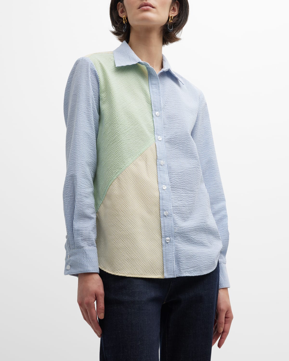 Topanga Striped Colorblock Seersucker Shirt