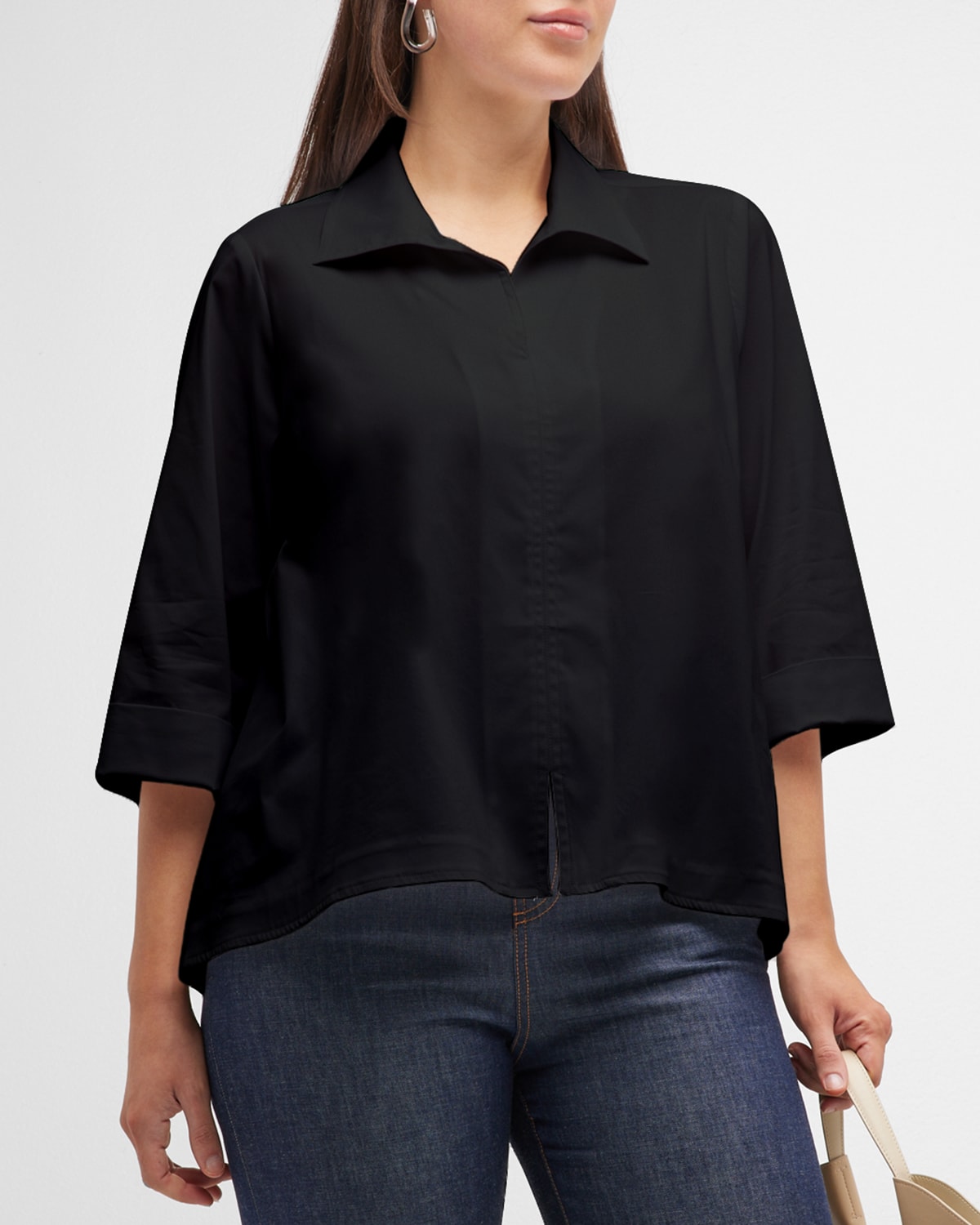 Finley Plus Size 3/4-Sleeve Poplin Swing Shirt