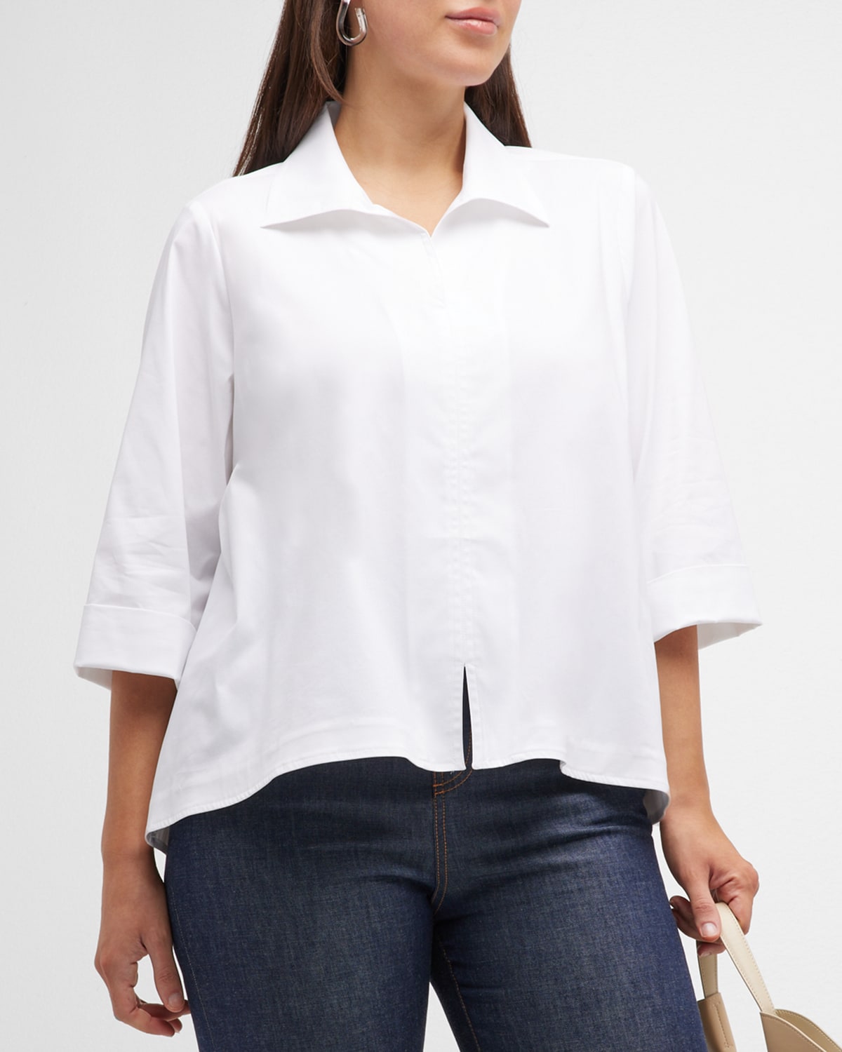 Finley Plus Size 3/4-Sleeve Poplin Swing Shirt
